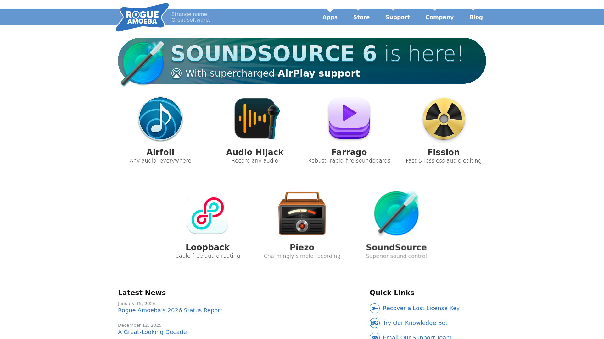 website screenshot of https://rogueamoeba.com/