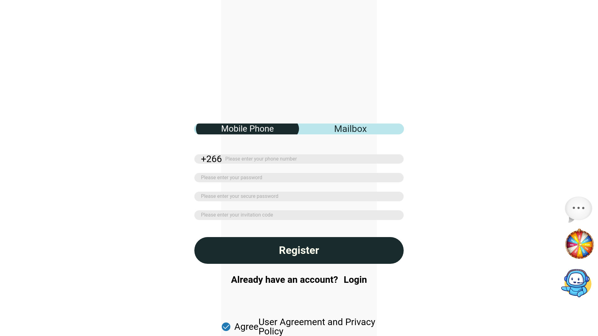 website screenshot of https://sgk-za.com/#/pages/register/index?zone=266