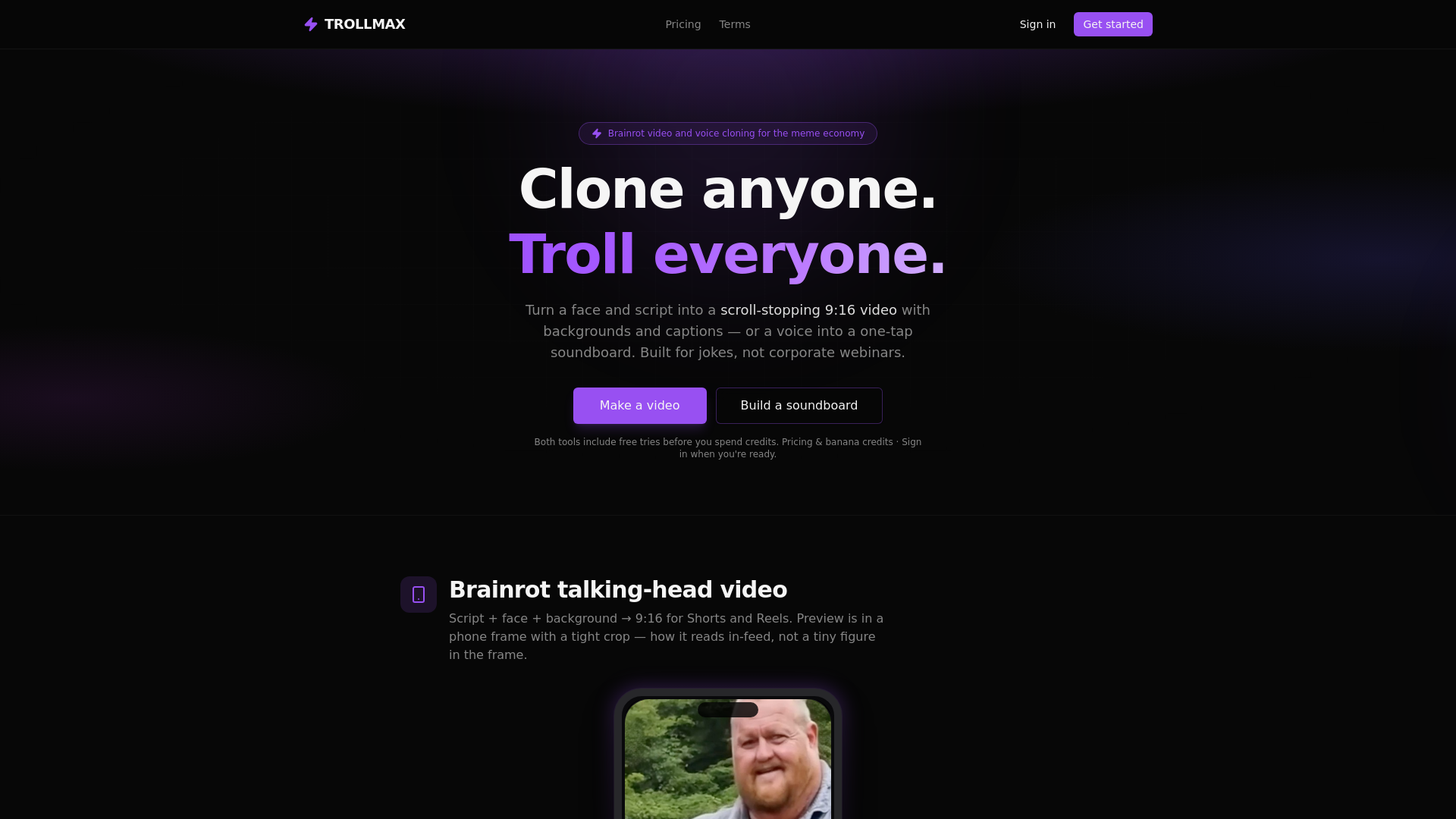 website screenshot of https://trollmax.xyz/