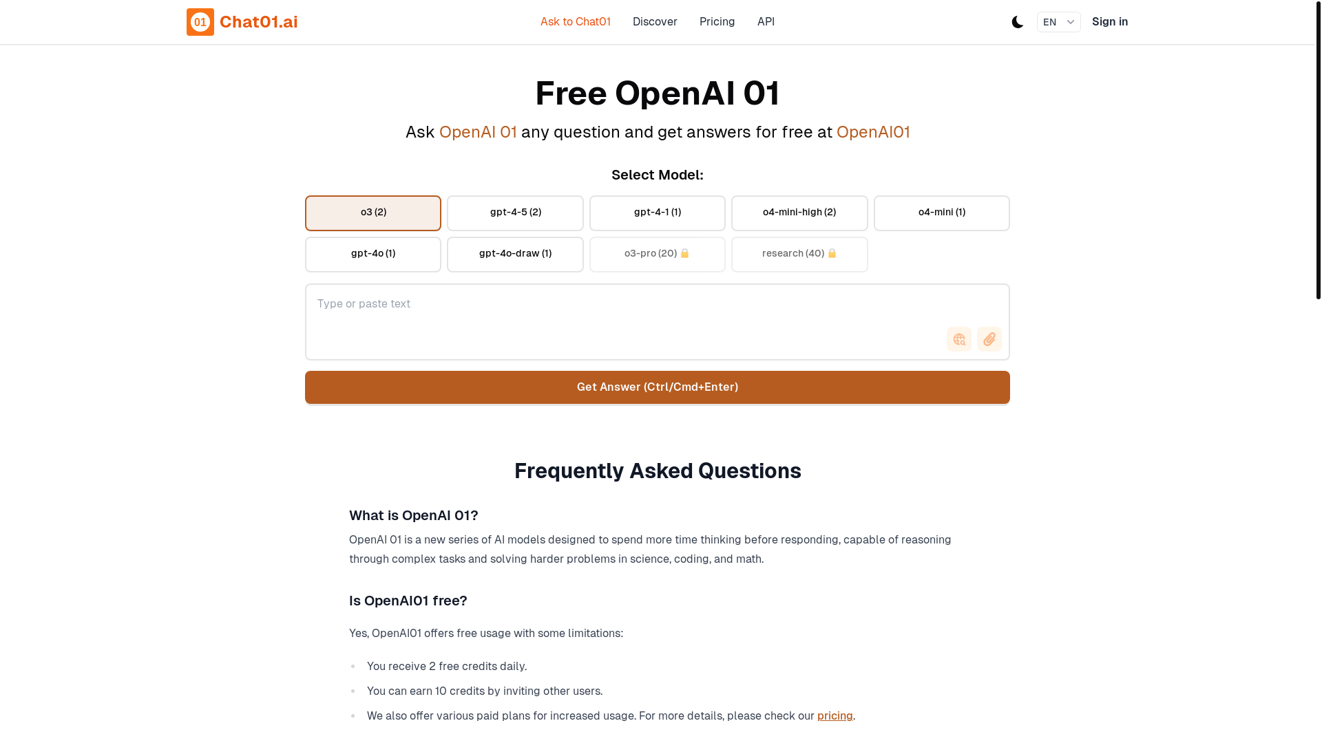 website screenshot of https://chat01.ai