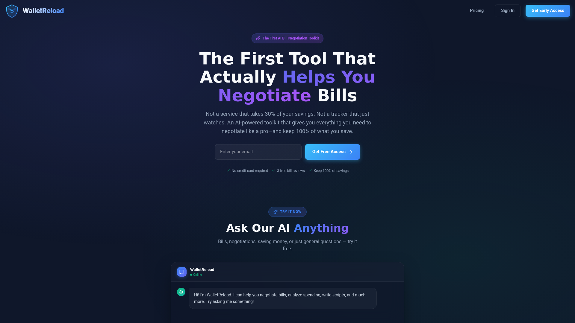 website screenshot of https://walletreload.com