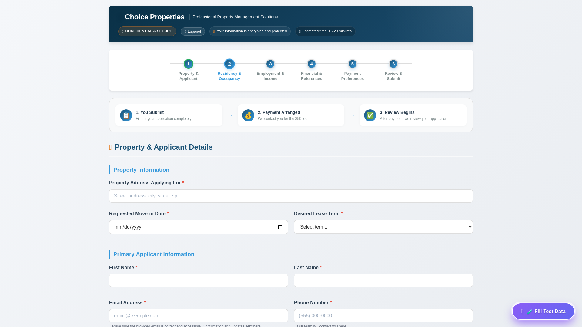 website screenshot of https://choice-properties-rental-application.pages.dev/