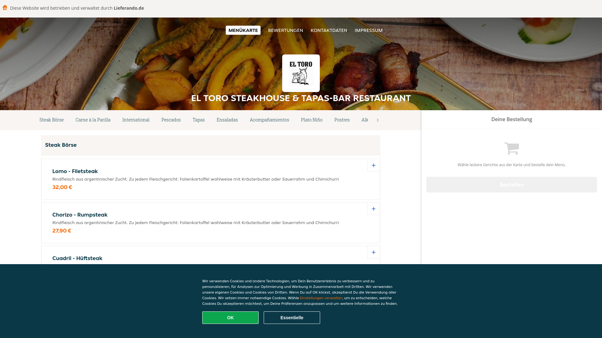 website screenshot of https://eltorosteakhousetapasbarrestaurant-bruhl.de