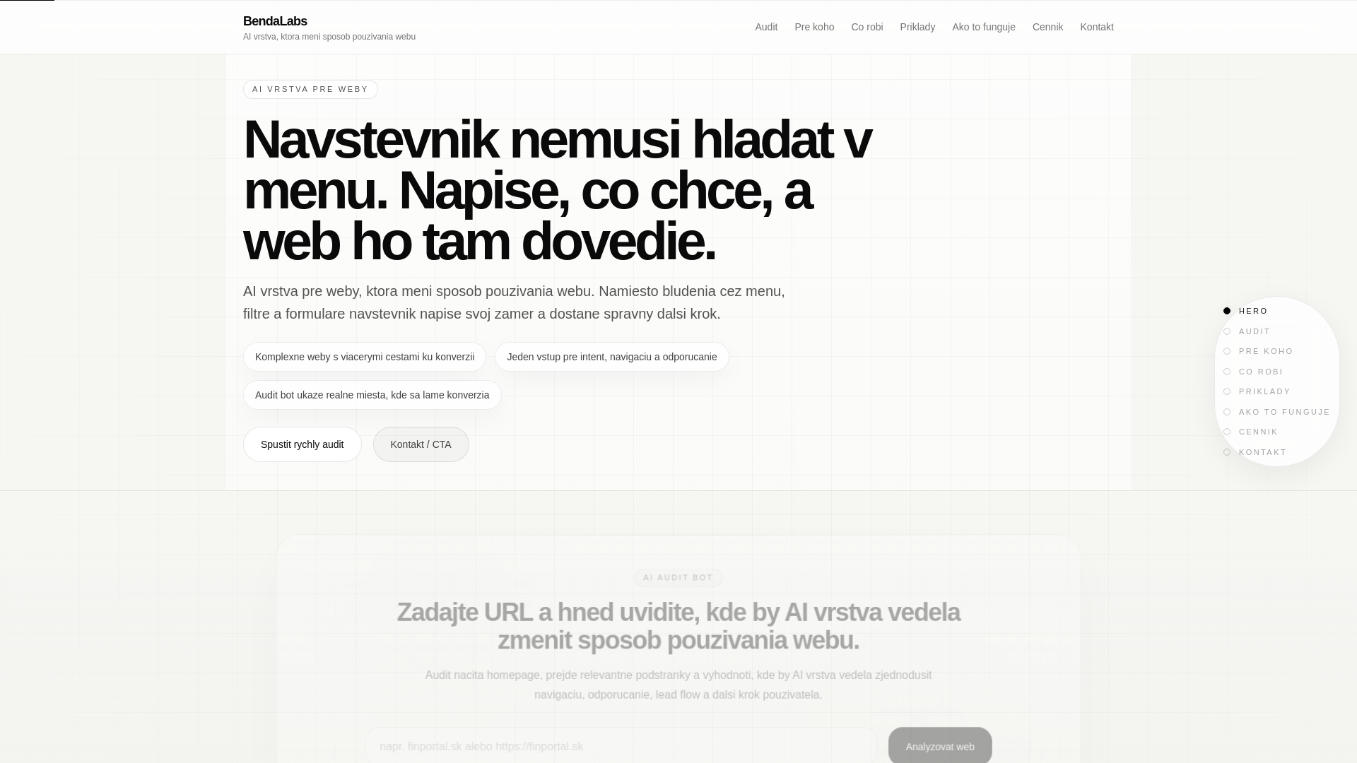 website screenshot of https://bendalabs.sk/