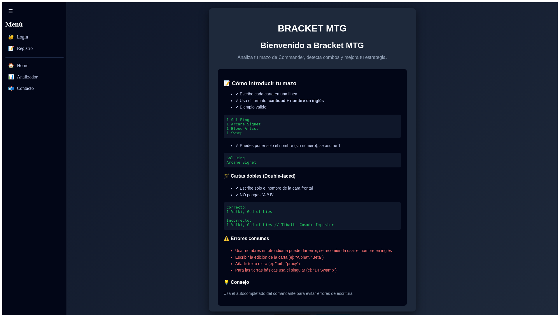 website screenshot of https://bracketmtg.com