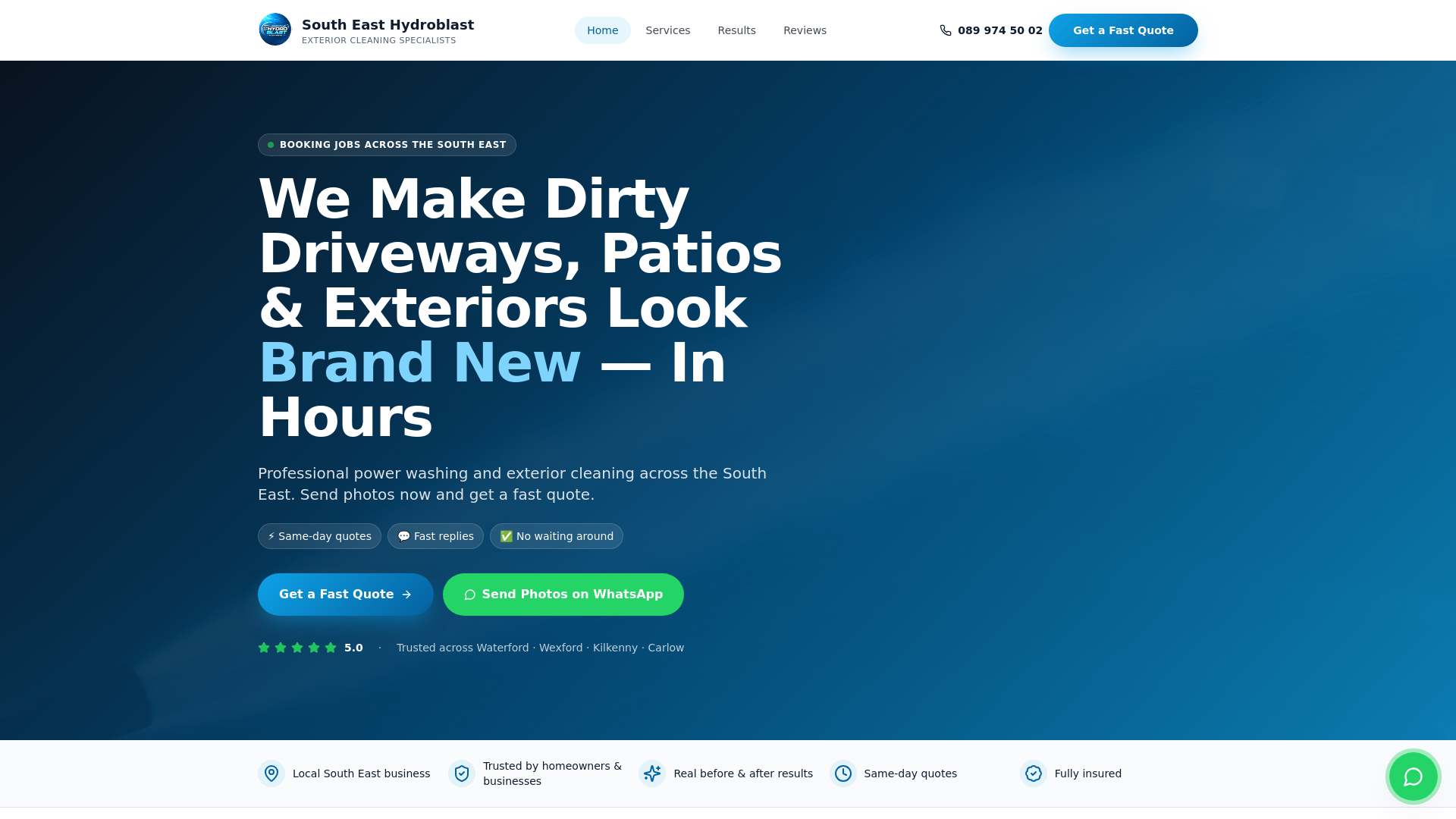 website screenshot of https://southeasthydroblast.ie/