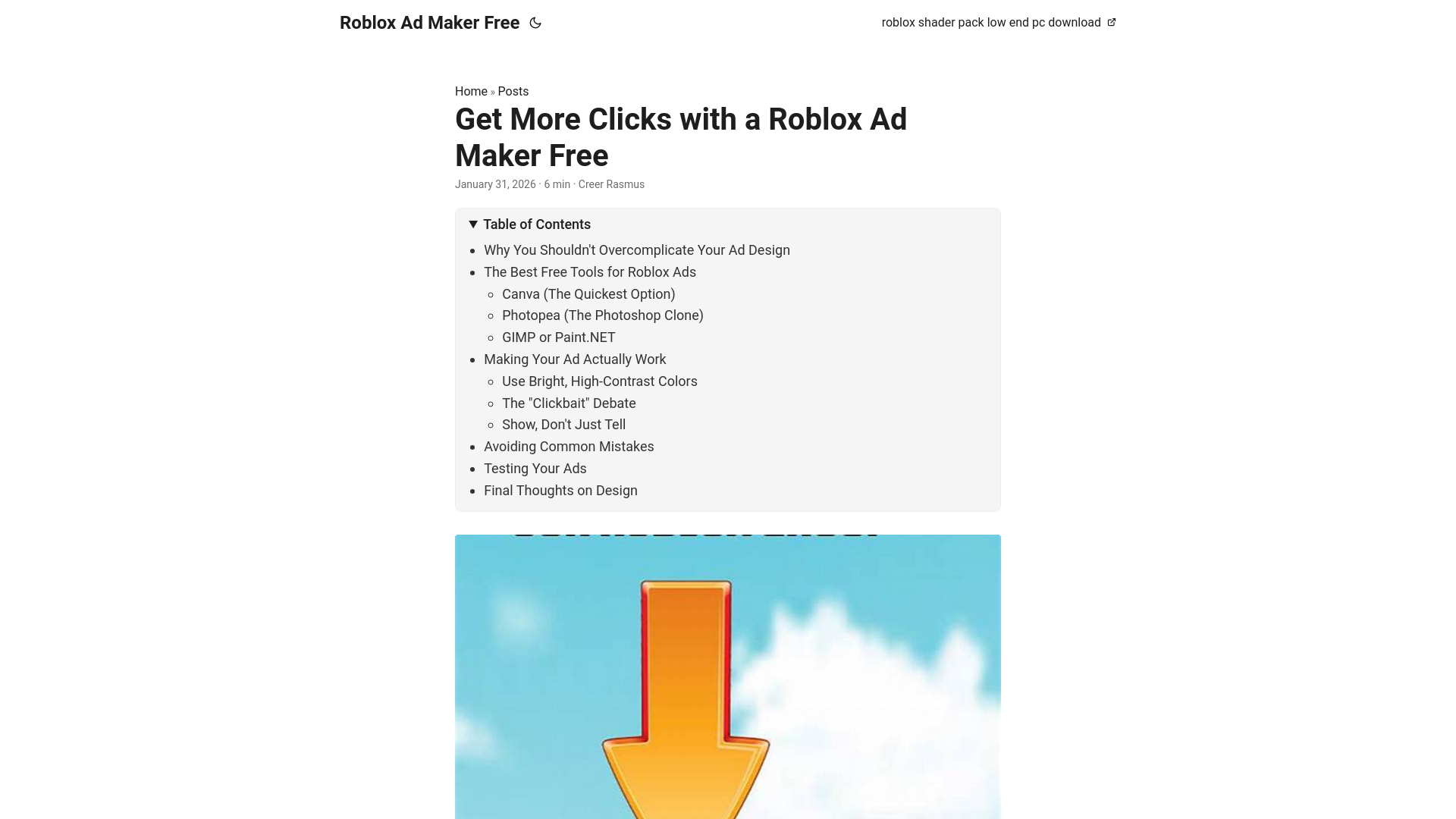 website screenshot of https://roblox-ad-maker-free.pages.dev/