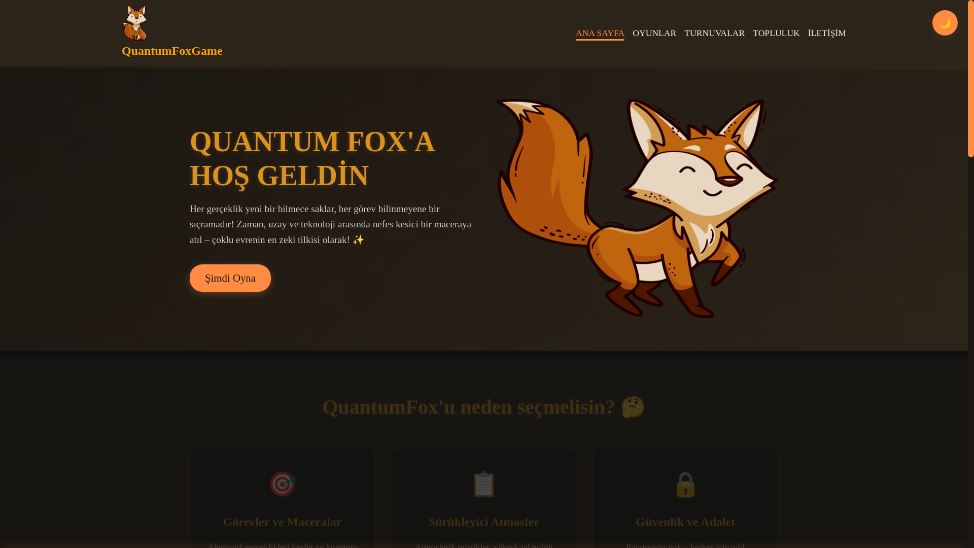 website screenshot of https://quantumfoxgame.com/
