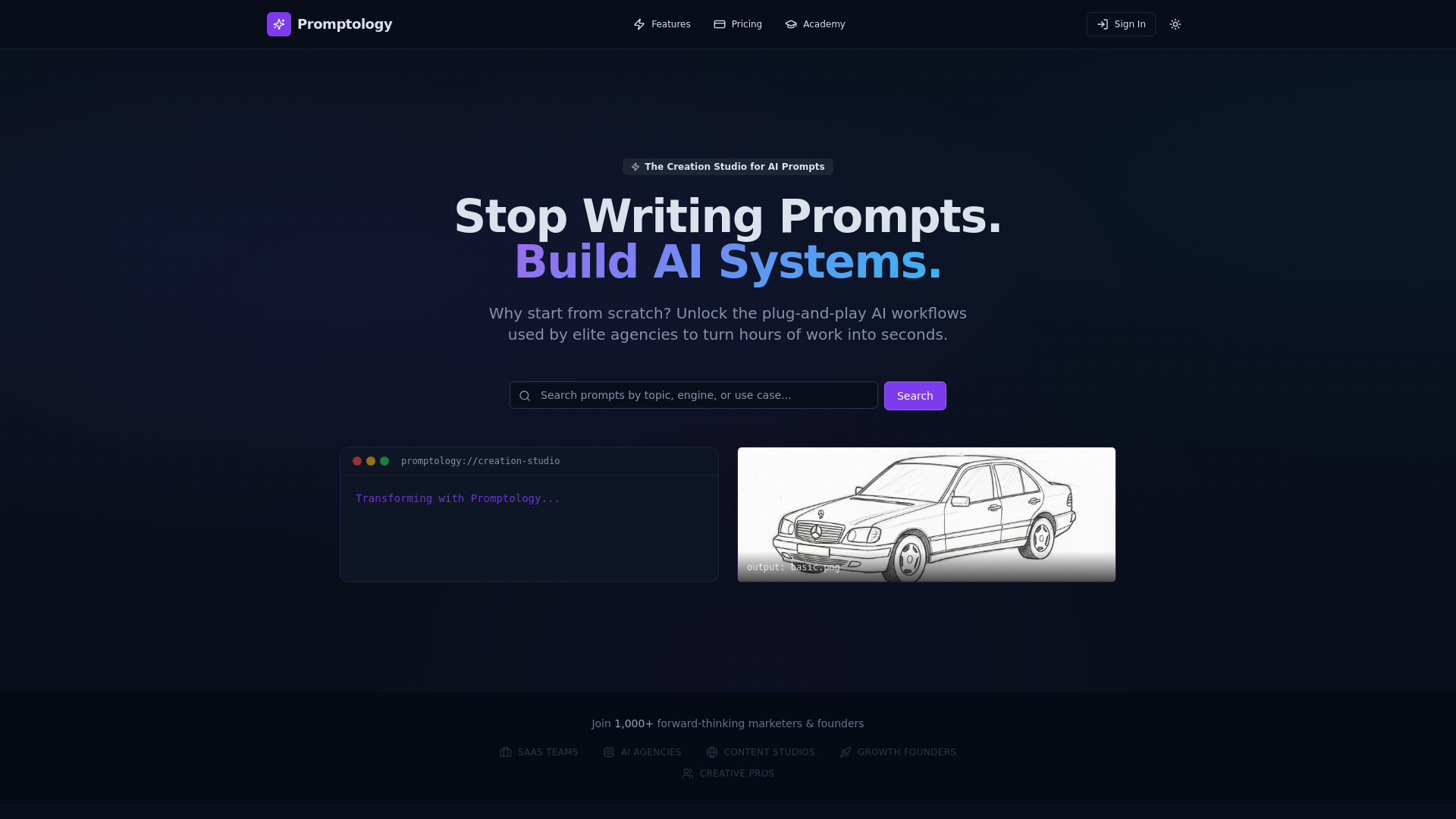website screenshot of https://promptologyhub.com/