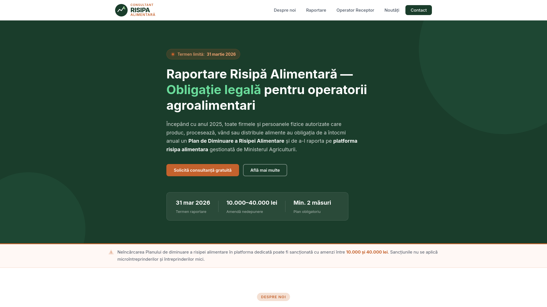 website screenshot of https://raportarerisipaalimentara.ro