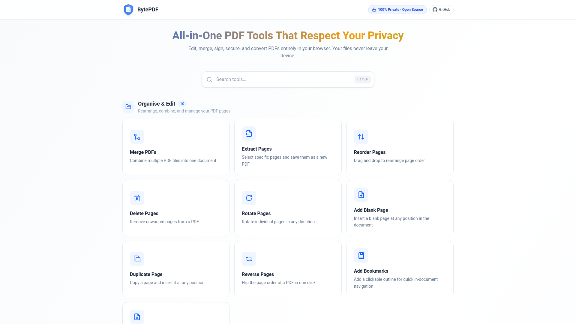 website screenshot of https://bytepdf.app