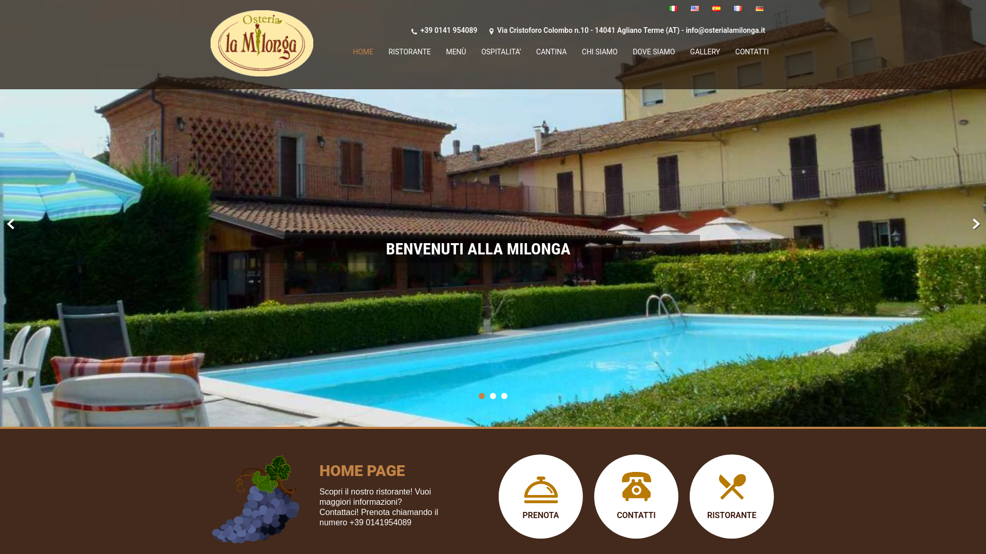 website screenshot of https://www.osterialamilonga.it