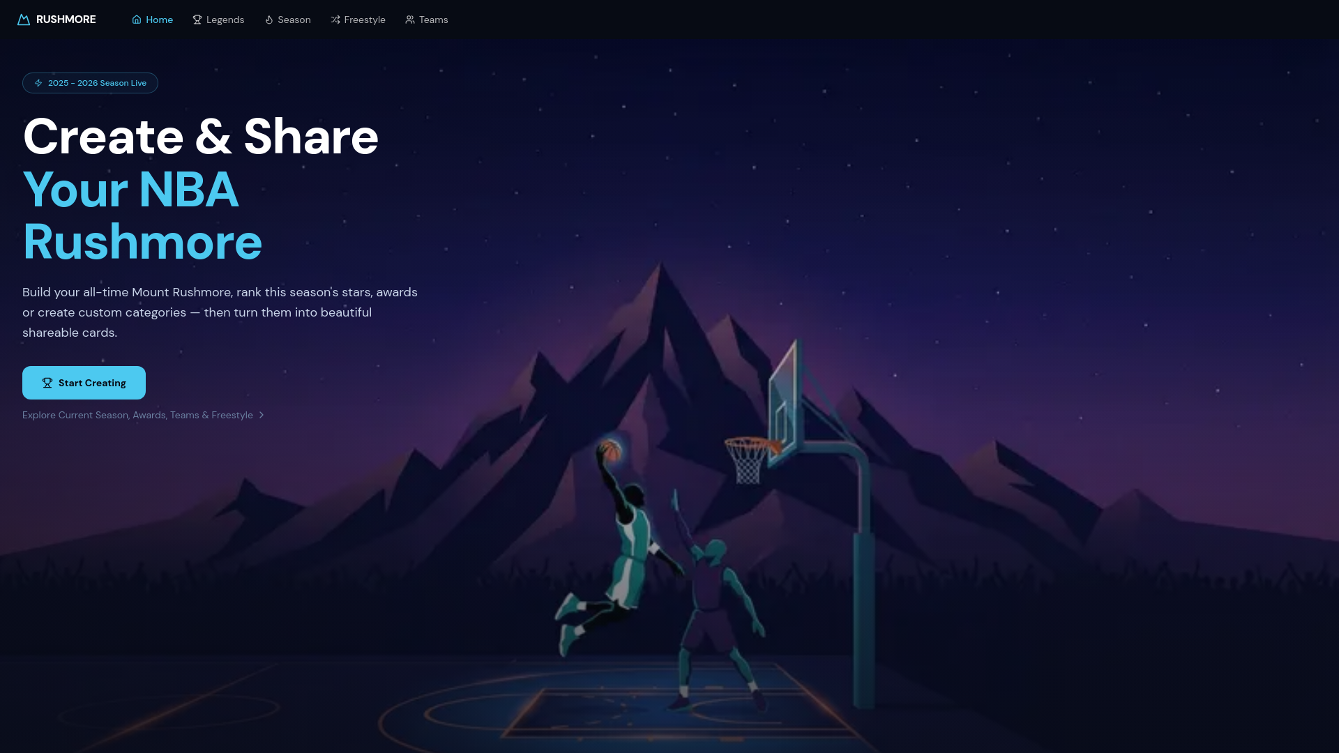 website screenshot of https://rushmore.cards/