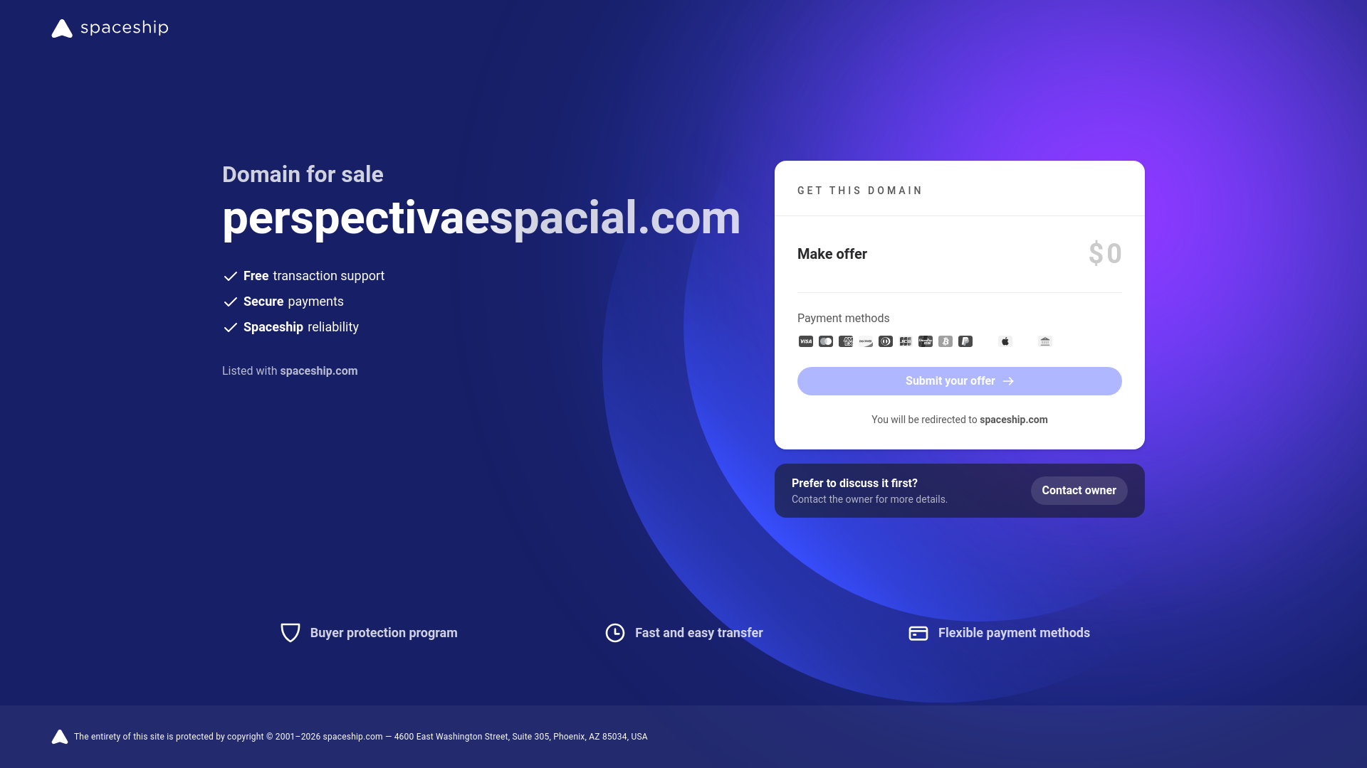 website screenshot of https://perspectivaespacial.com
