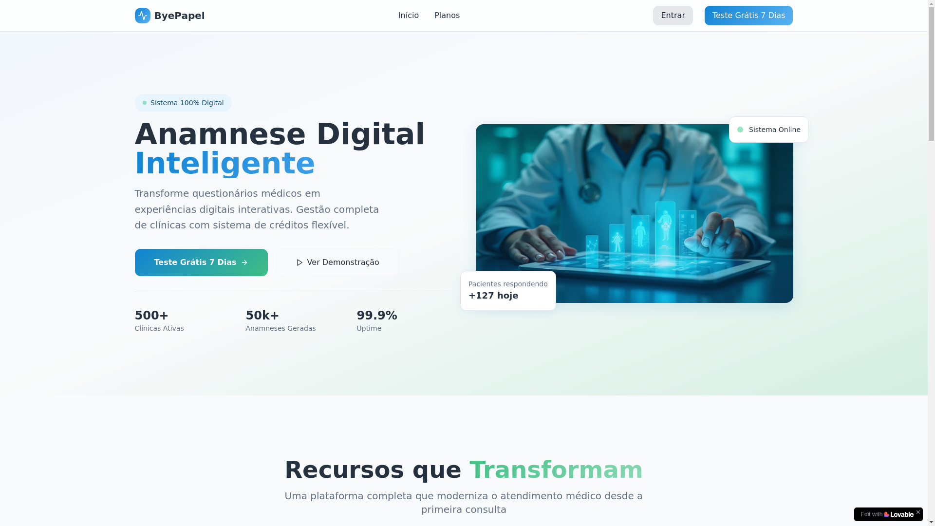 website screenshot of https://byepapel.com.br/