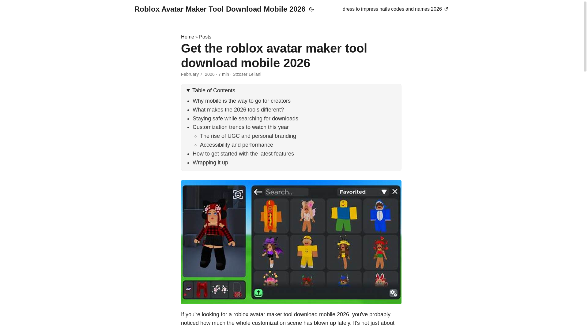 website screenshot of https://roblox-avatar-maker-tool-download-mobile-2026.pages.dev/