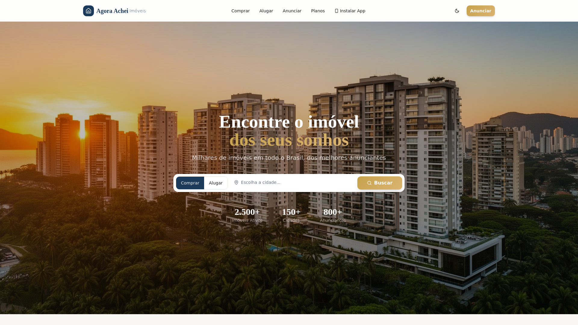 website screenshot of https://agoraacheiimoveis.com.br/