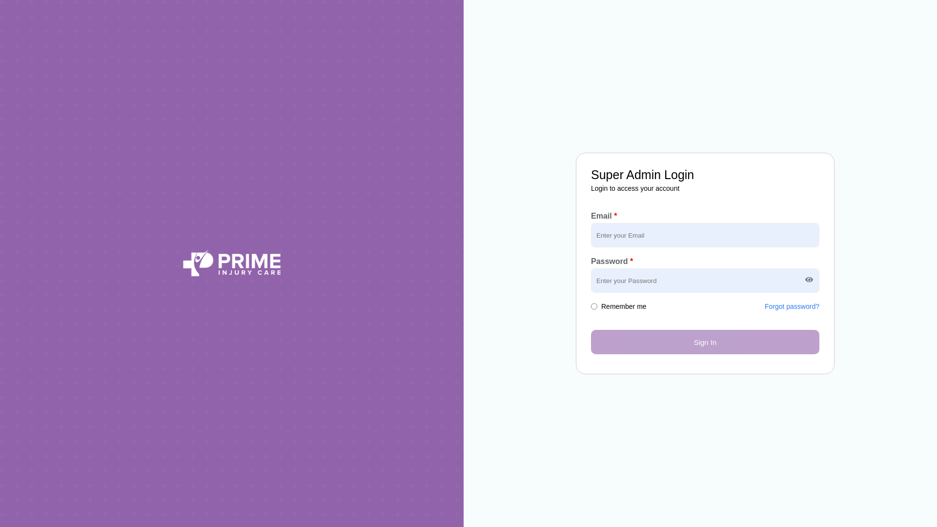 website screenshot of https://intakesuperadmin.primeinjury.com