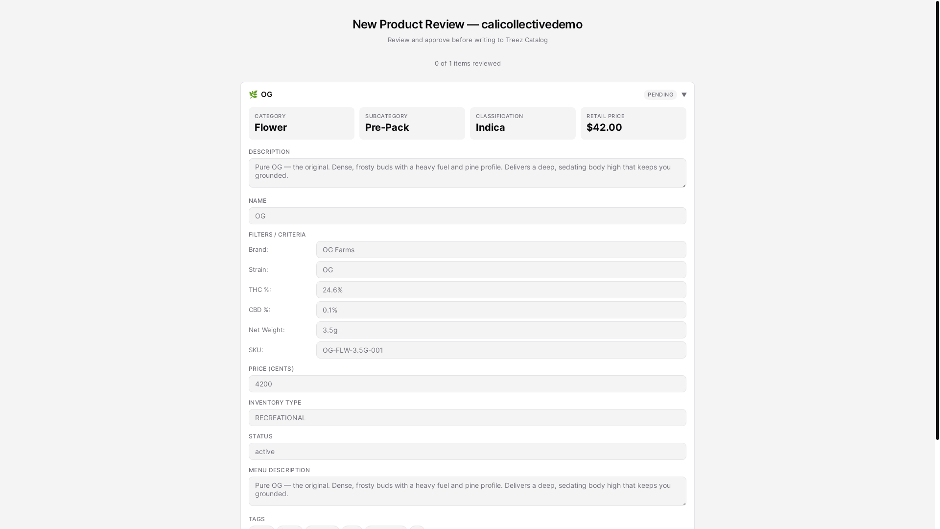 website screenshot of https://treez-product-approval.pages.dev/