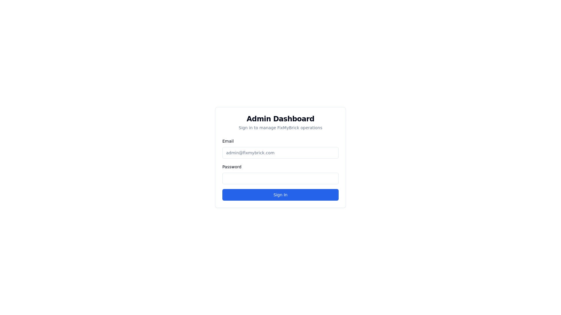 website screenshot of https://fixmybrick-admin-dashboard.pages.dev/