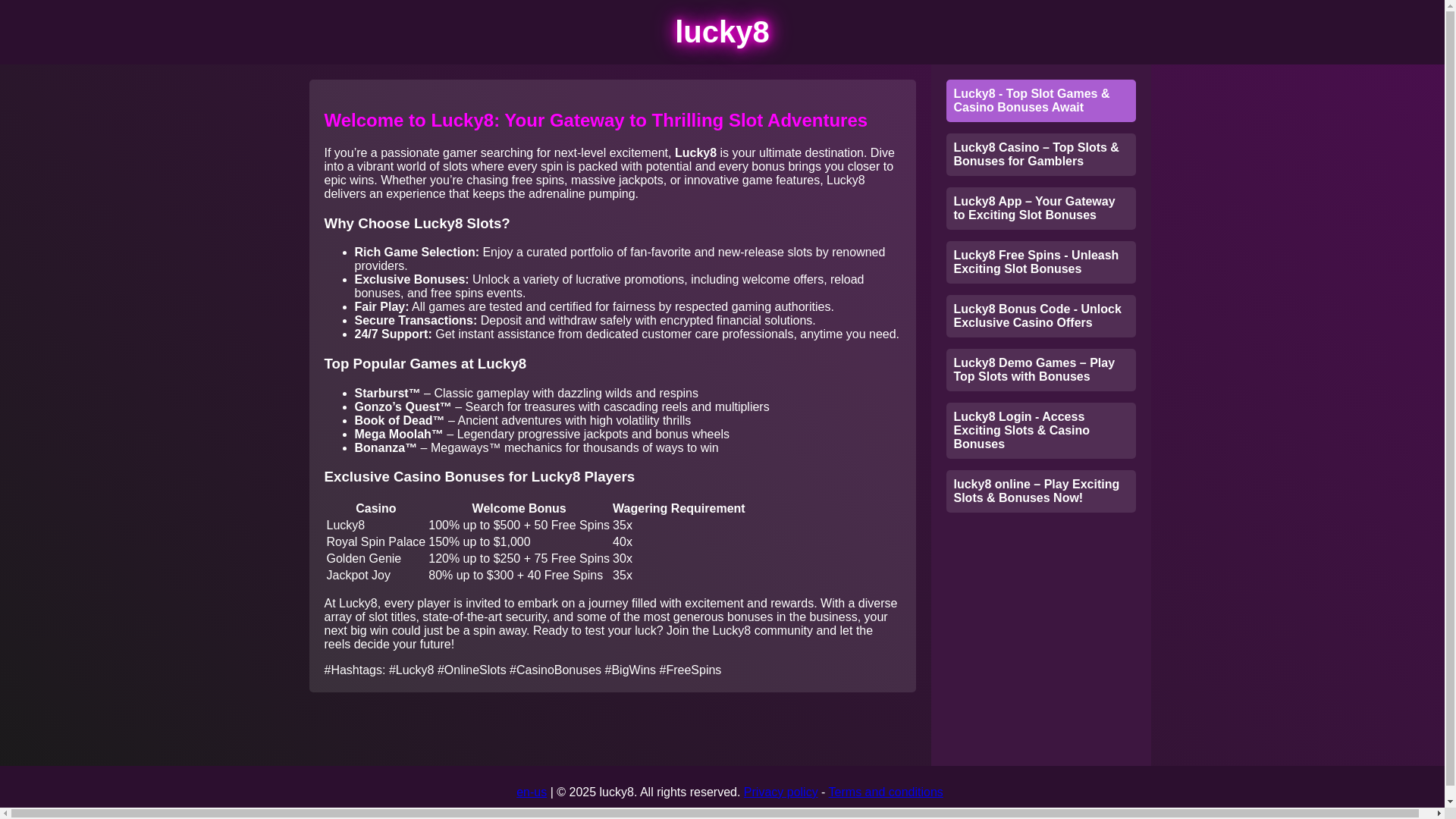 website screenshot of https://play-lucky8.com/