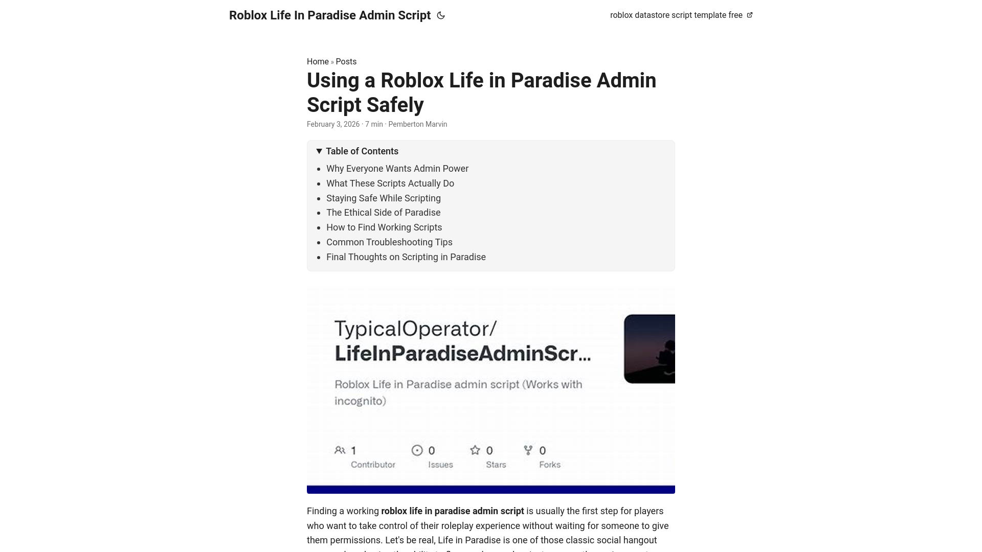 website screenshot of https://roblox-life-in-paradise-admin-script.pages.dev/