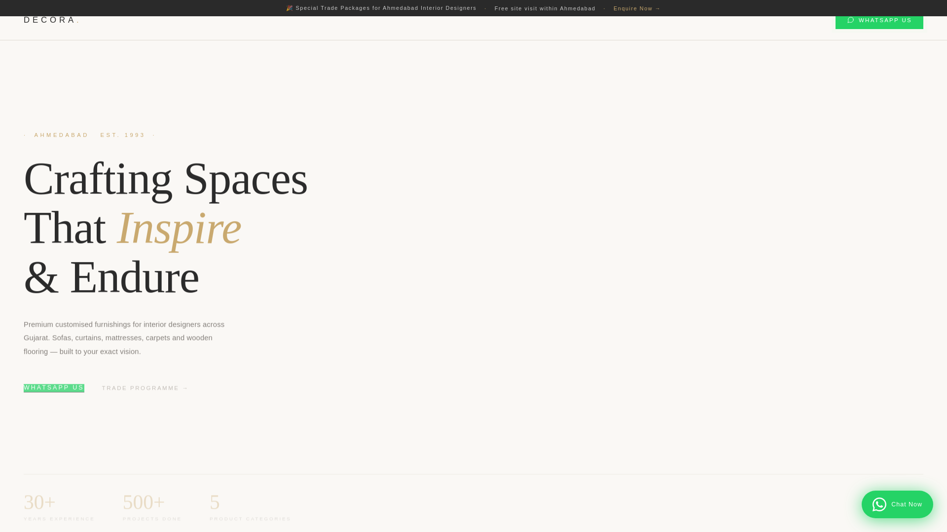 website screenshot of https://decoraliving.in/