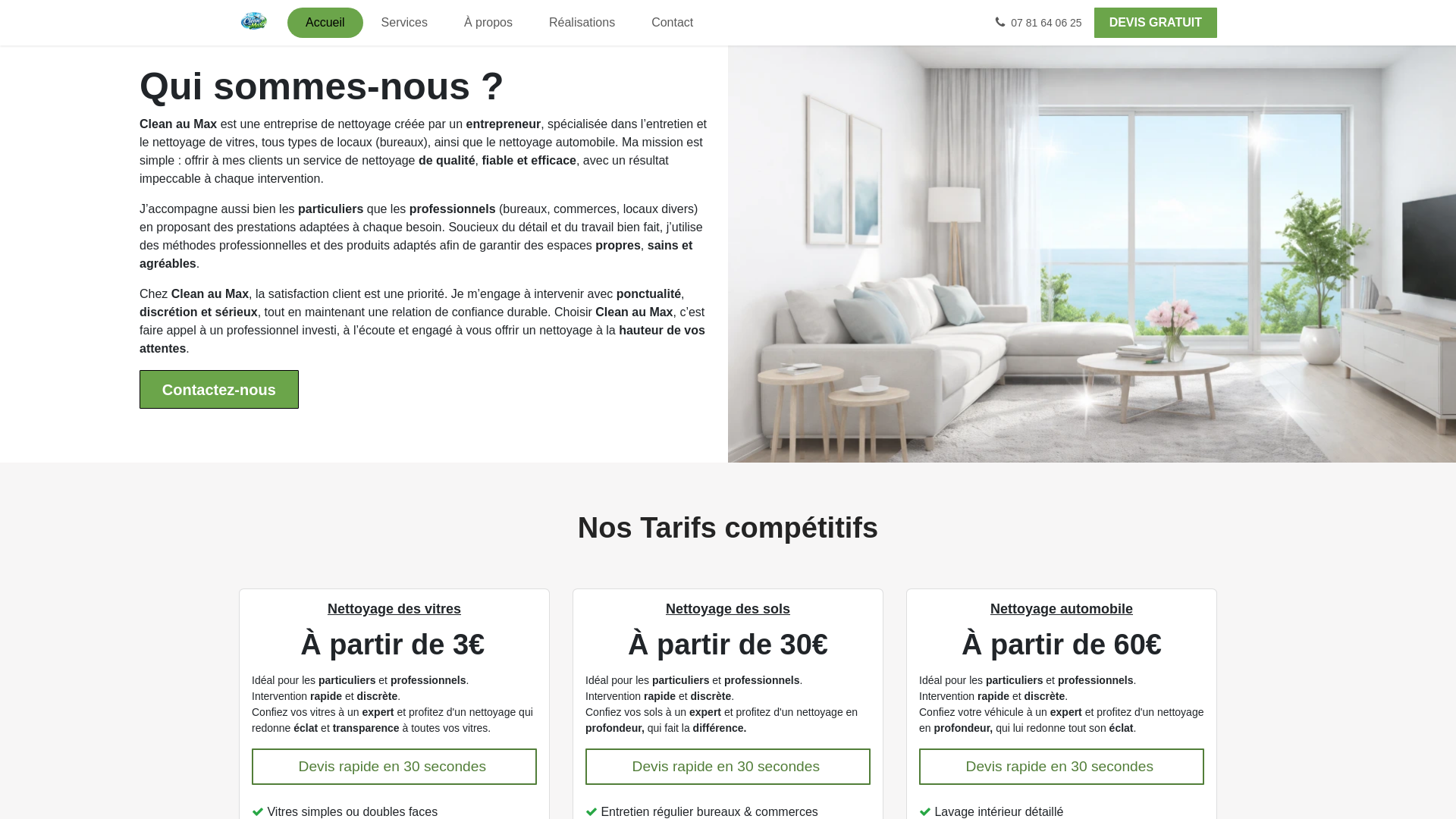 website screenshot of https://cleanaumax.fr/