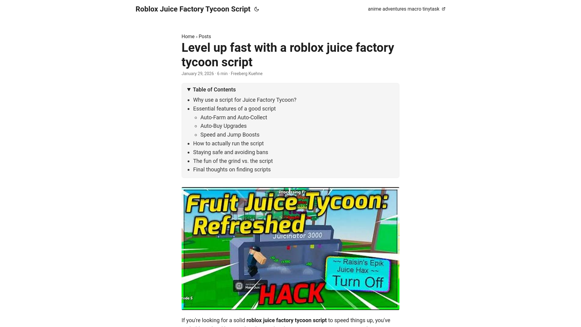 website screenshot of https://roblox-juice-factory-tycoon-script.pages.dev/