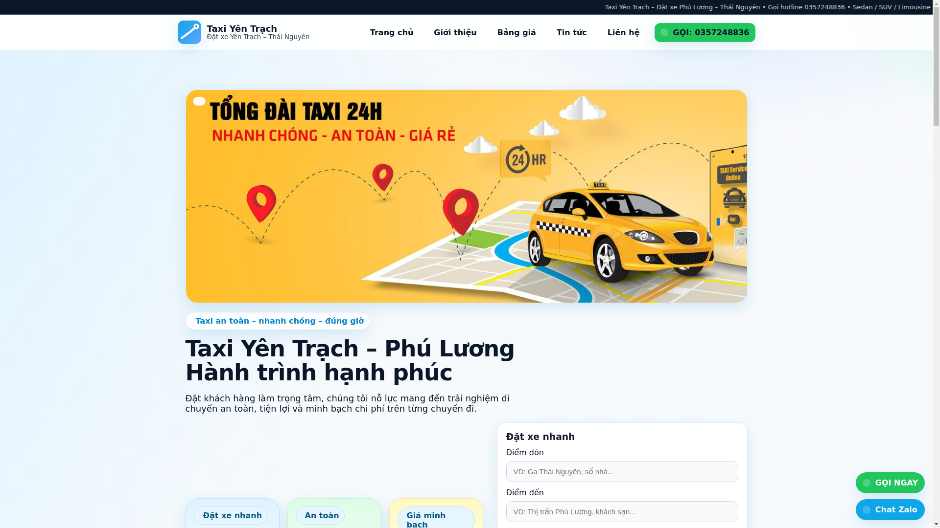 website screenshot of https://taxiyentrachgiare.online/