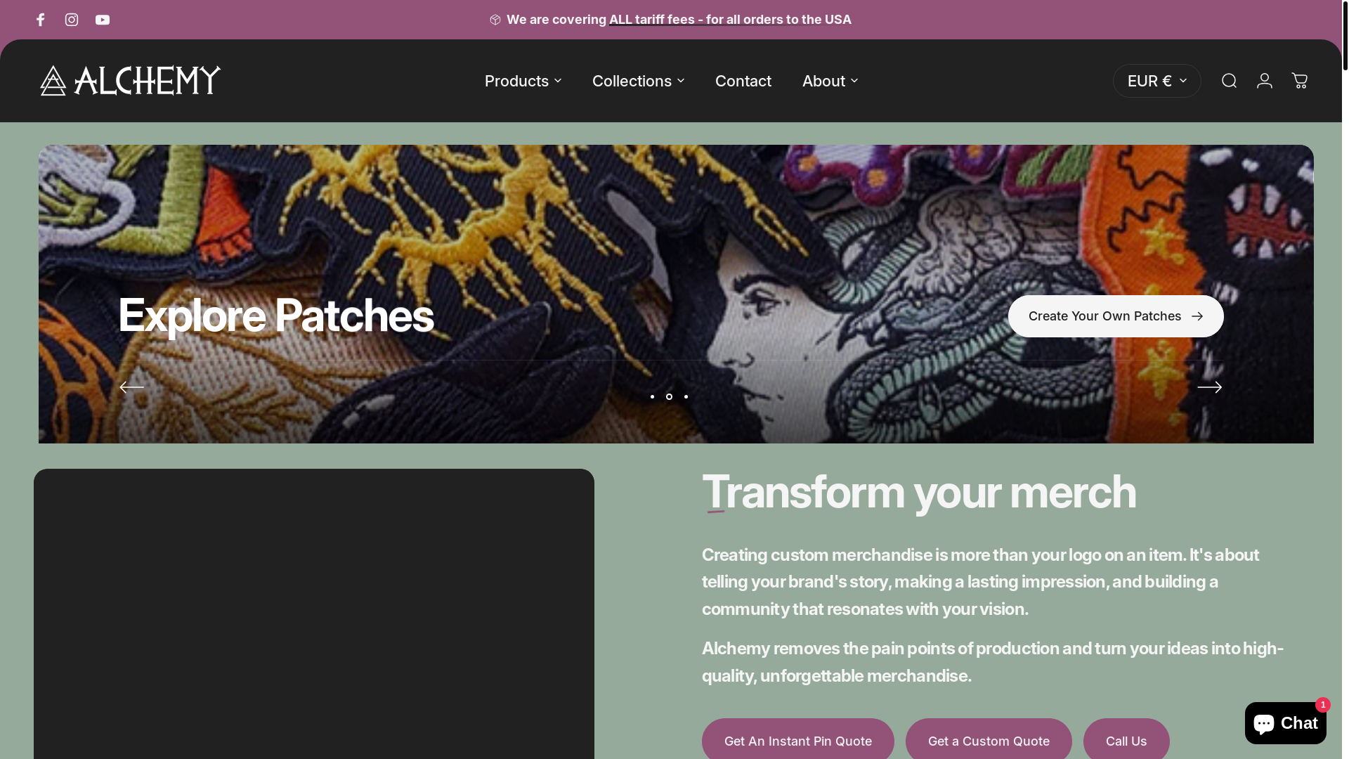 website screenshot of https://merchandisecreator.com/