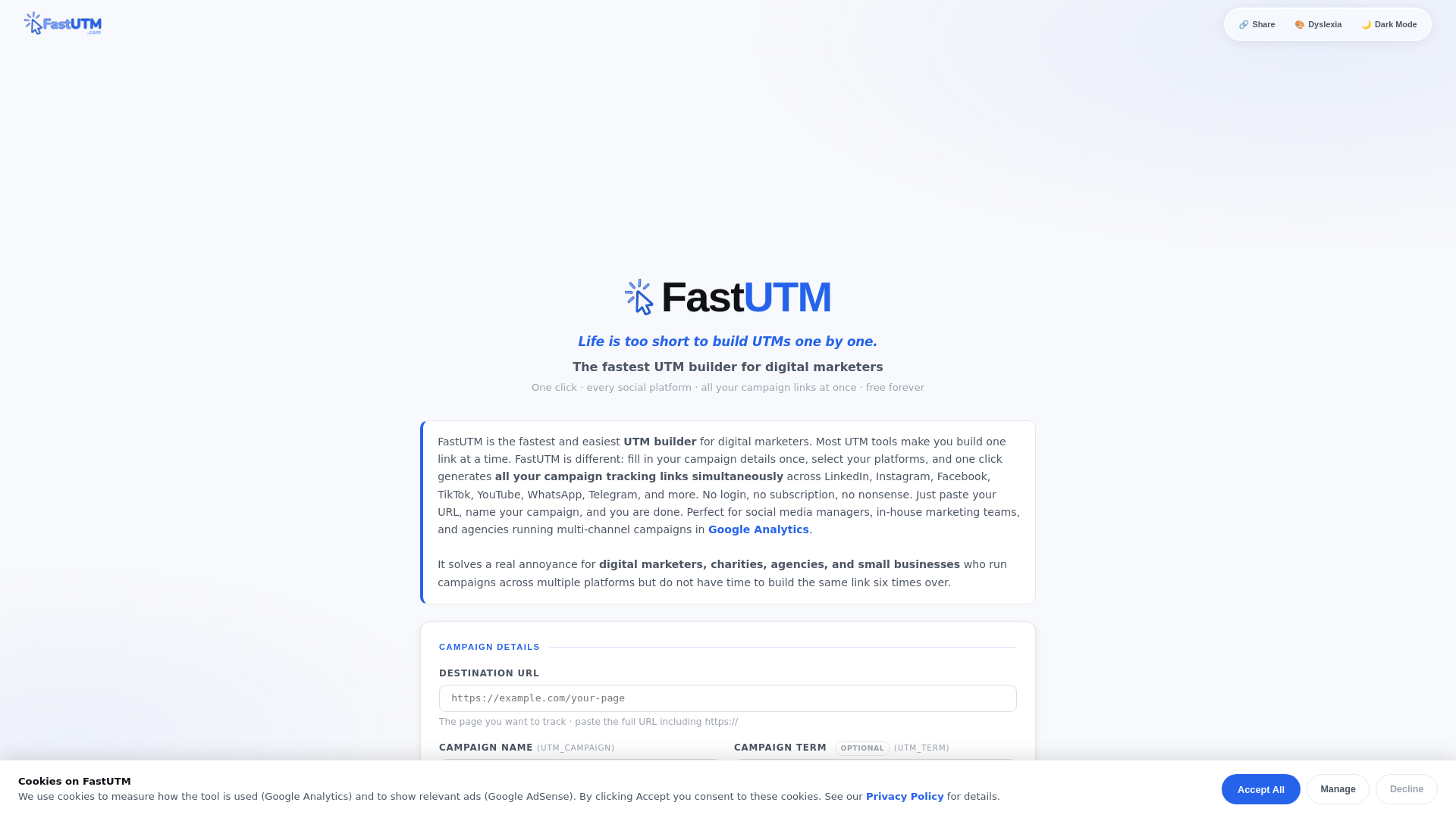 website screenshot of https://fastutm.com/