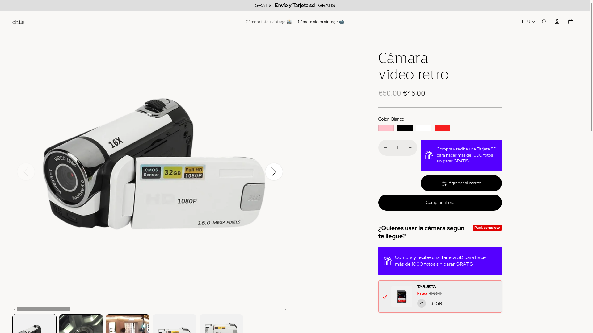 website screenshot of https://chils.es/products/camara-video-retro?variant=50894828634459