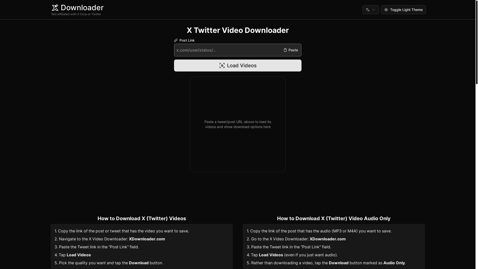 website screenshot of https://xdownloader.com/