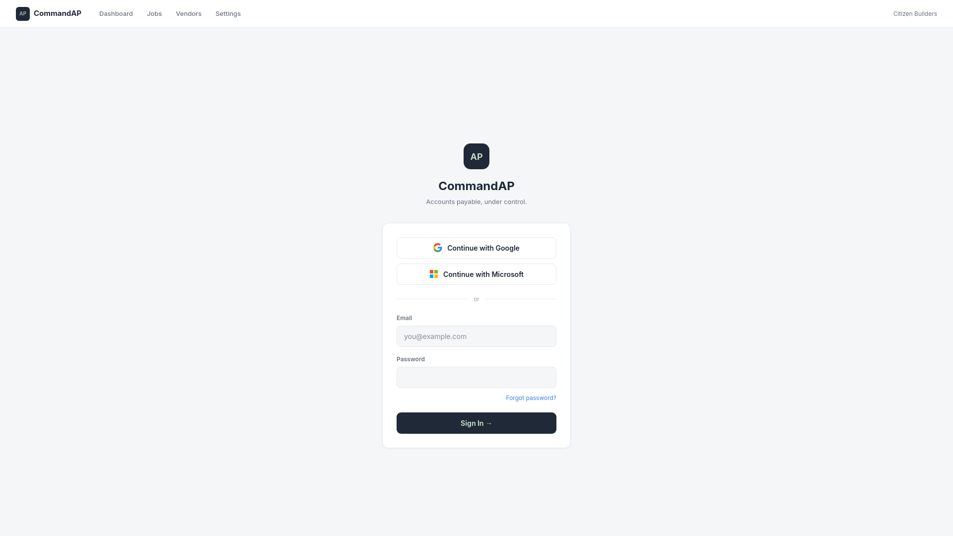 website screenshot of https://commandap.co/