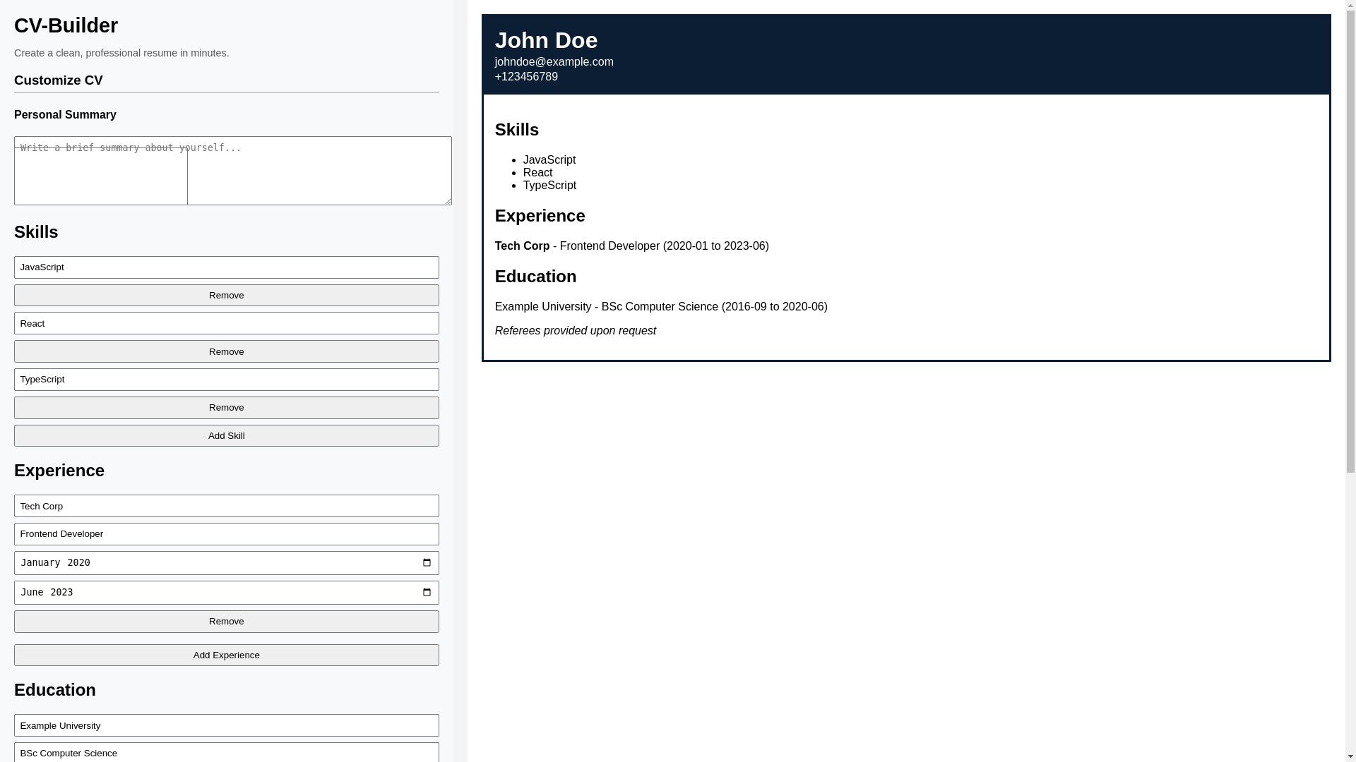 website screenshot of https://cv-app-hussein.pages.dev/