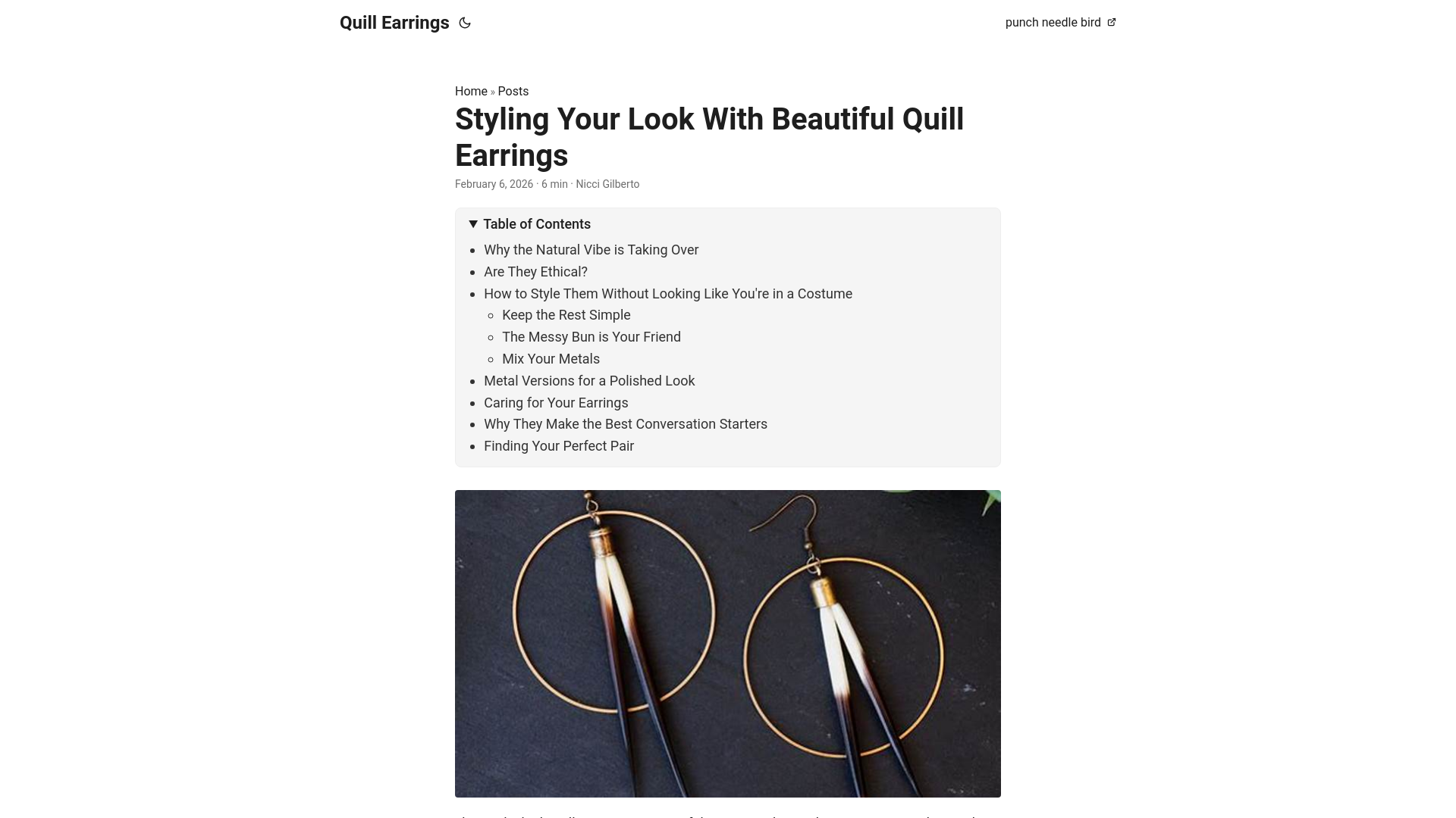 website screenshot of https://quill-earrings.pages.dev/