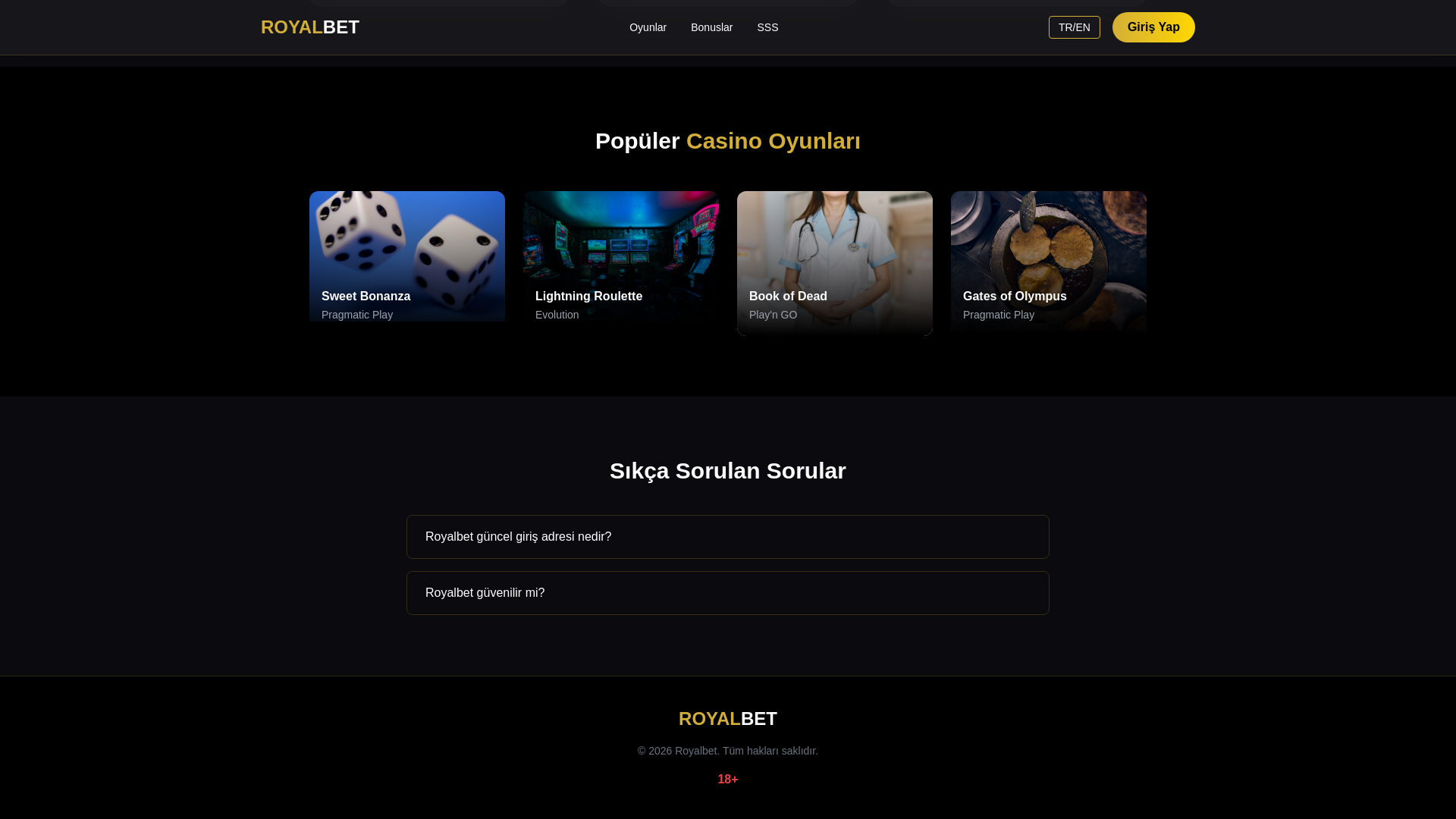 website screenshot of http://resmi.royalbet4.com/#oyunlar