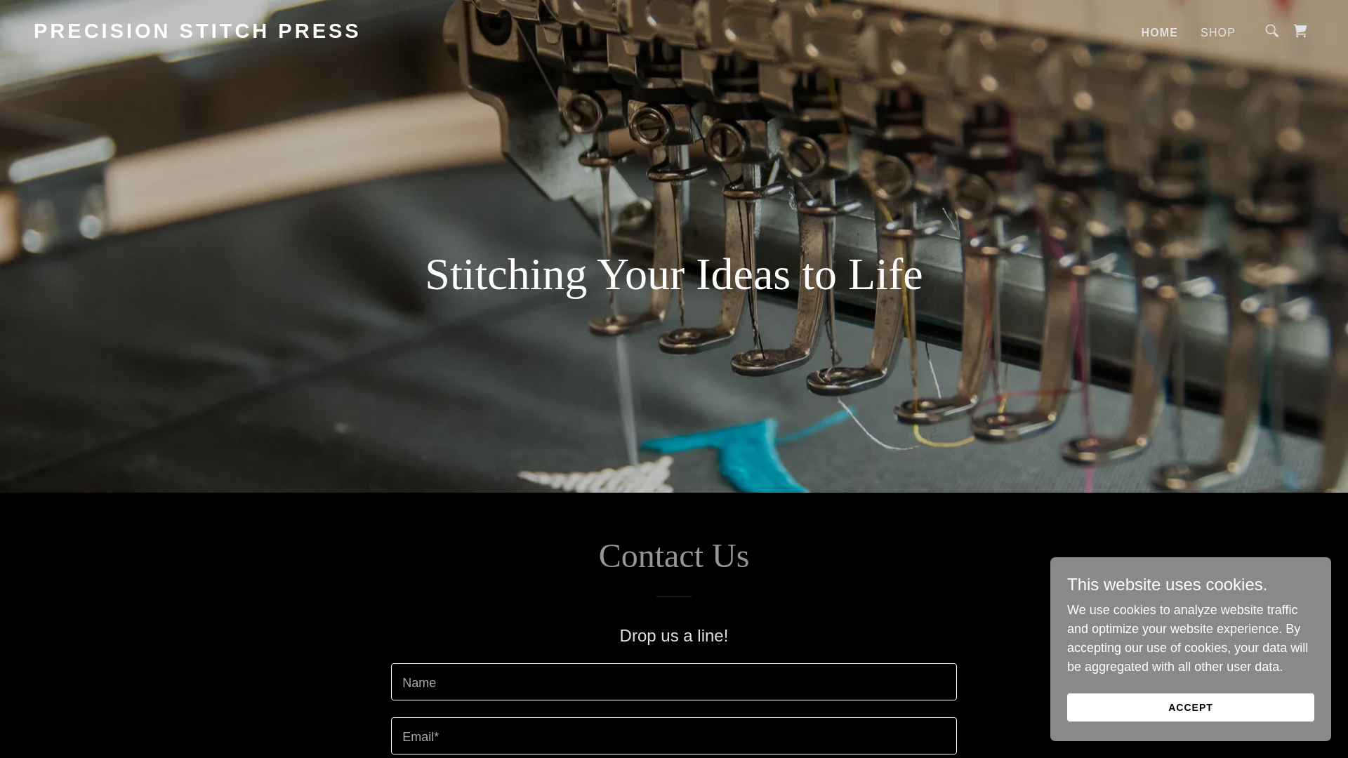 website screenshot of https://precisionstitchpress.com