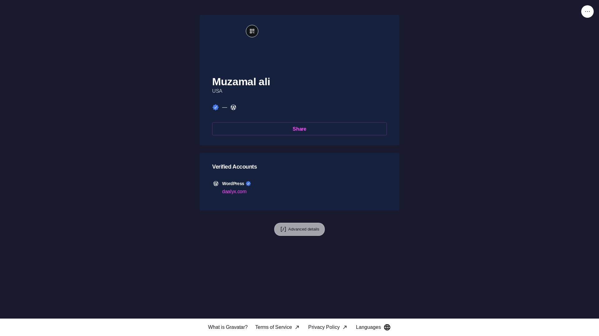 website screenshot of https://muzamalali.link/