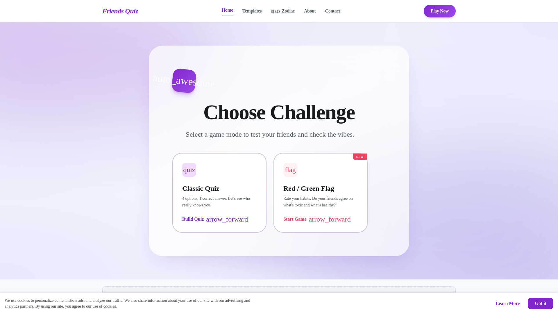 website screenshot of https://friendsquiz.online/