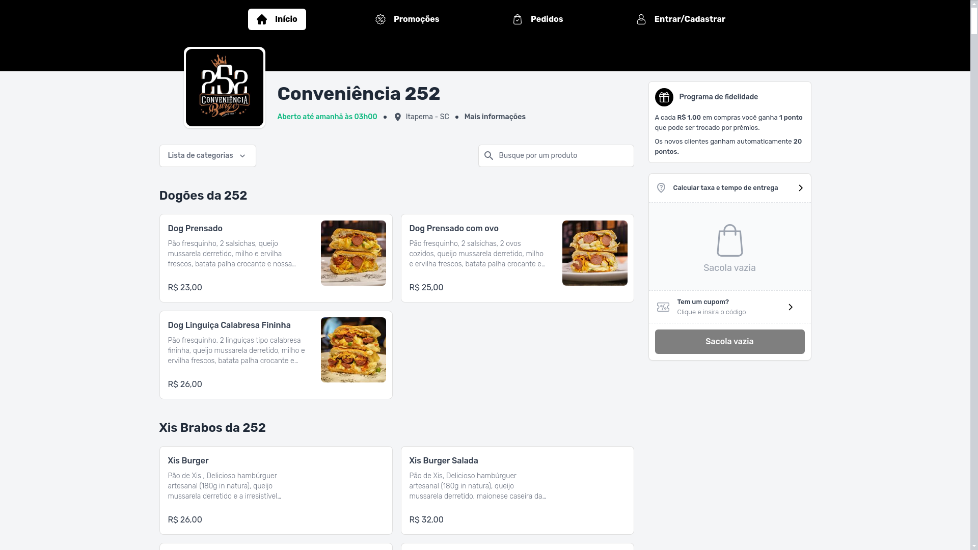 website screenshot of https://conveniencia252.com.br/