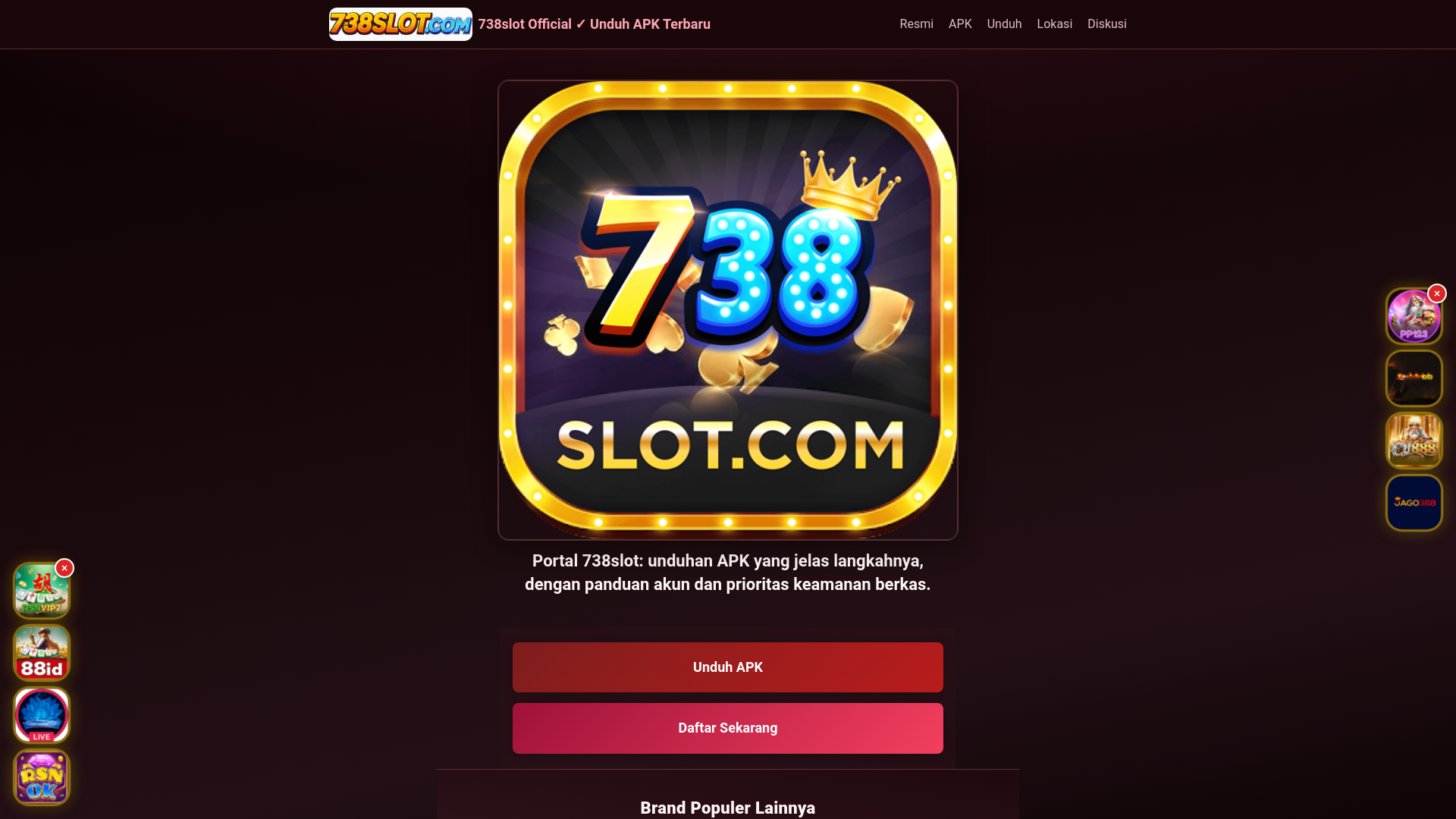 website screenshot of https://738slot.xyz/