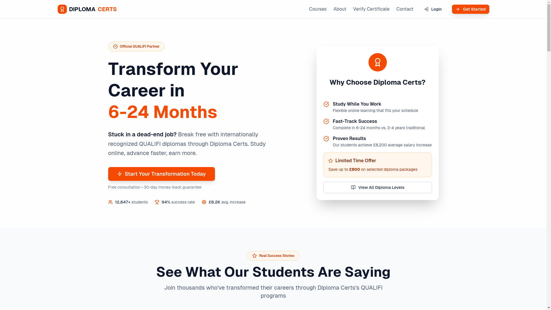 website screenshot of https://diplomacerts.com/