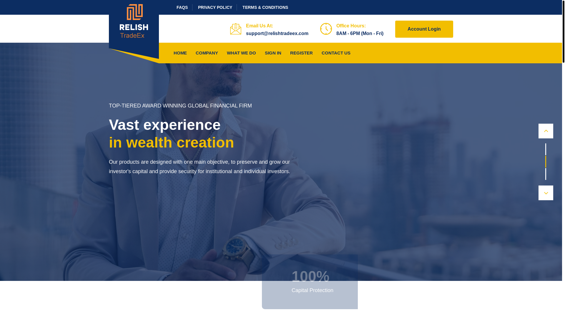 website screenshot of https://relishtradeex.com/