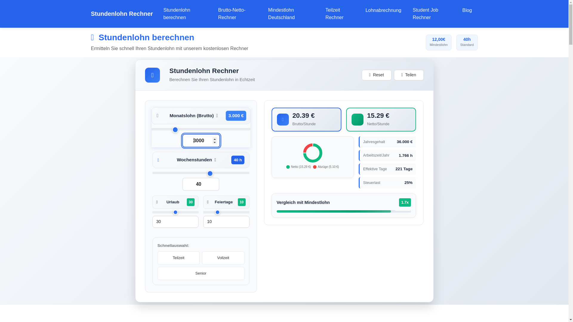 website screenshot of https://stundenlohnberechnen-online.pages.dev/