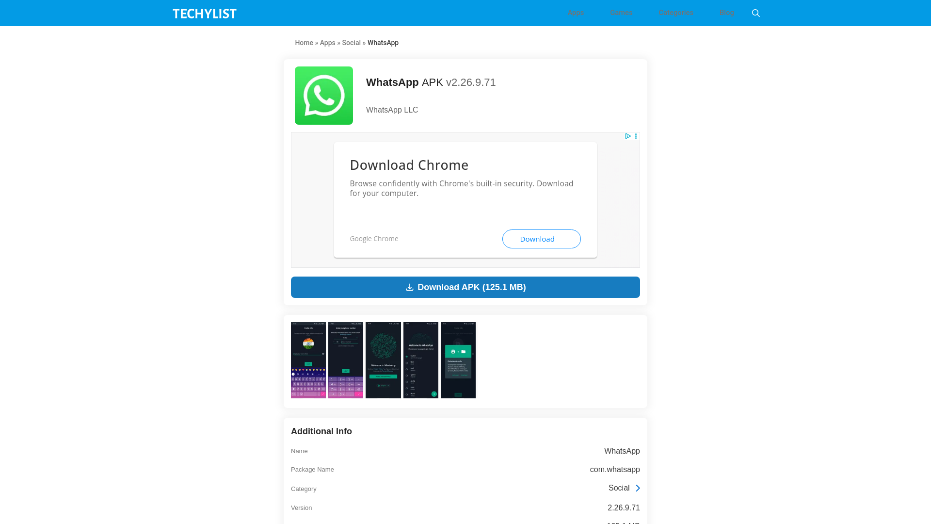 website screenshot of https://whatsapp.techylist.com
