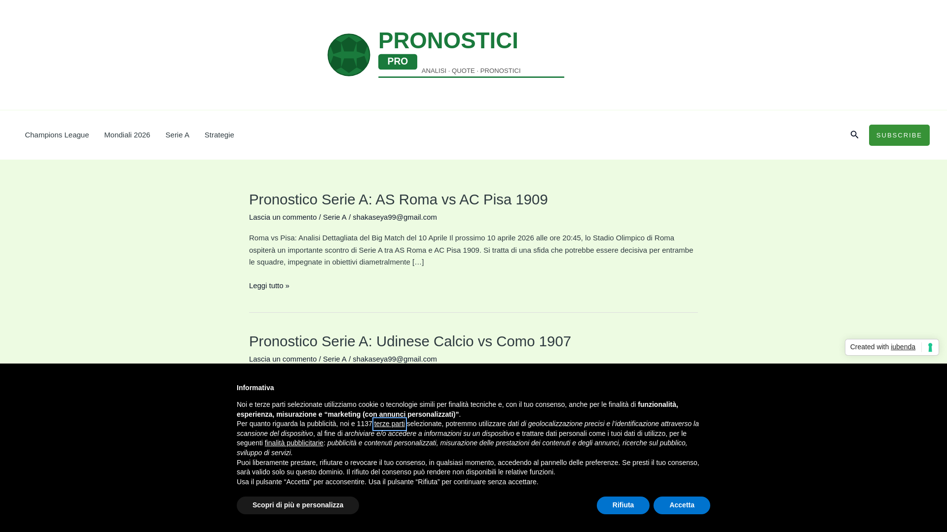 website screenshot of https://pronosticipro.it