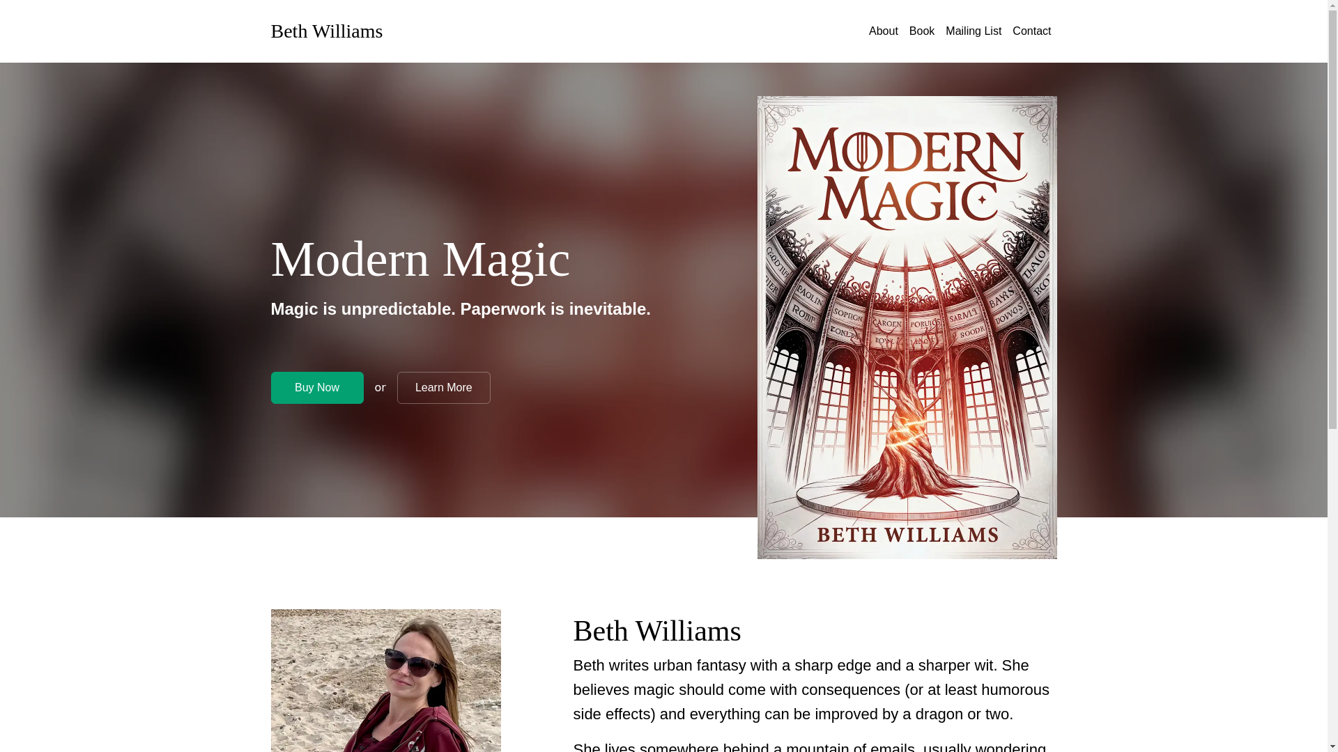 website screenshot of https://bethwilliamsmodernmagic.com/
