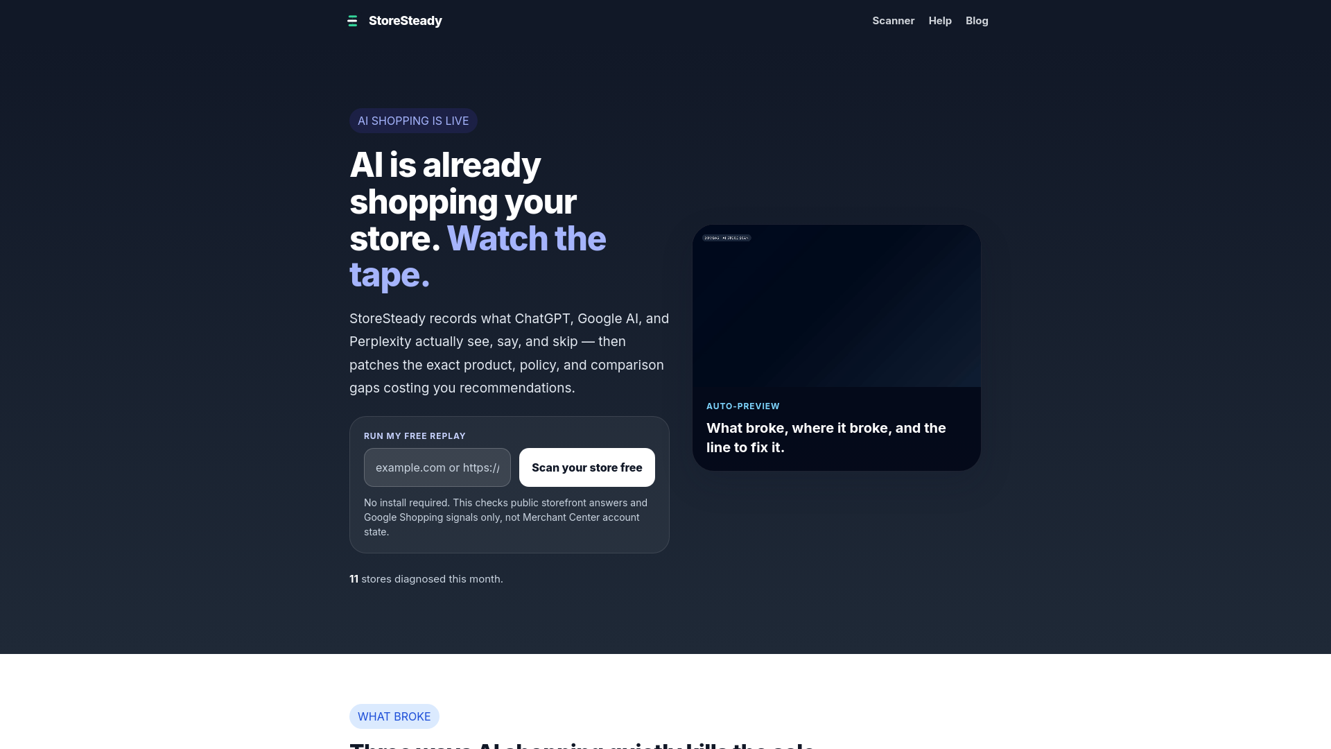 website screenshot of https://storesteady.com
